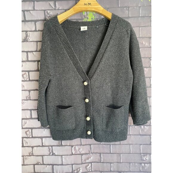 COPY - Cabi #3533Snap Front Cultured Pearl Button 3/4 Sleeve Knit Cardigan In S… - Picture 2 of 6